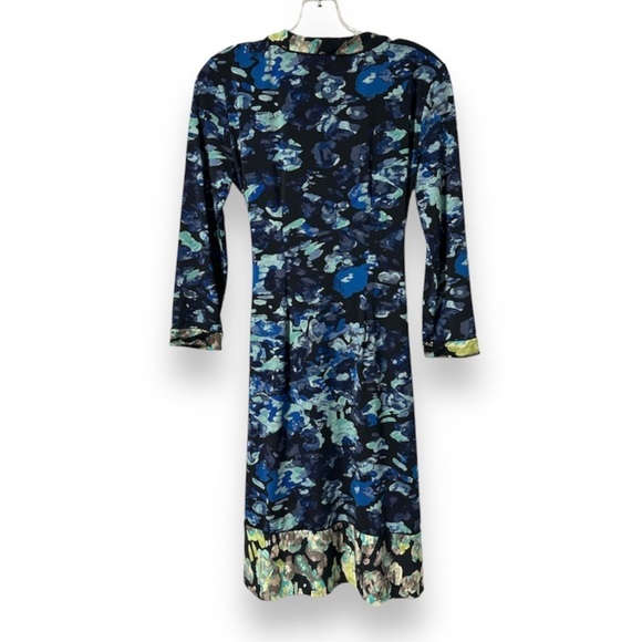BCBGmaxazria Adele Navy Blue Floral Multicolor Wrap Dress Deep V-Neck Size Small - Picture 2 of 15